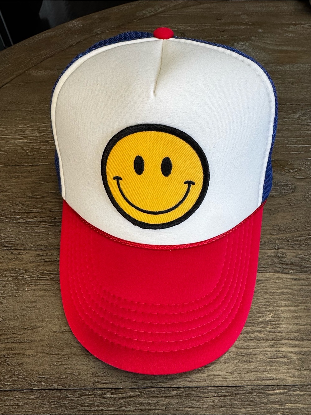 Red White Blue Smiley Face Trucker Hat Snapback Cap